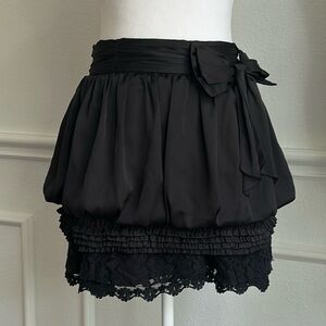 Black Bubble Skirt with Bow, Lace Detail and Layers Size Large